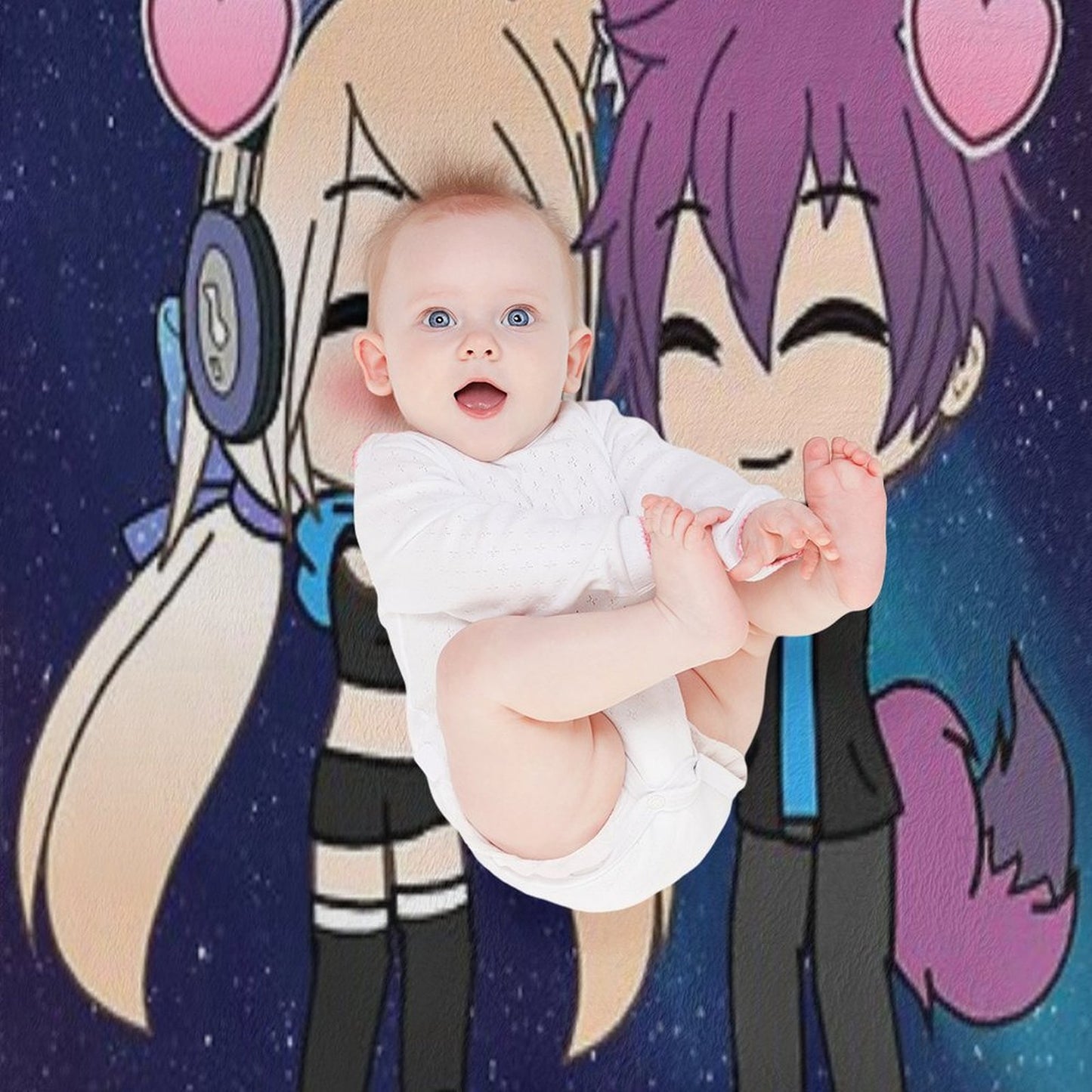 Cute Gacha Girl And Boy with Fox Tail Throw Blanket