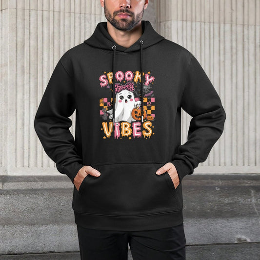 Groovy Spooky Vibes Cute Boo Ghost Halloween Costumes Girls Breathable Fabric Hoodie