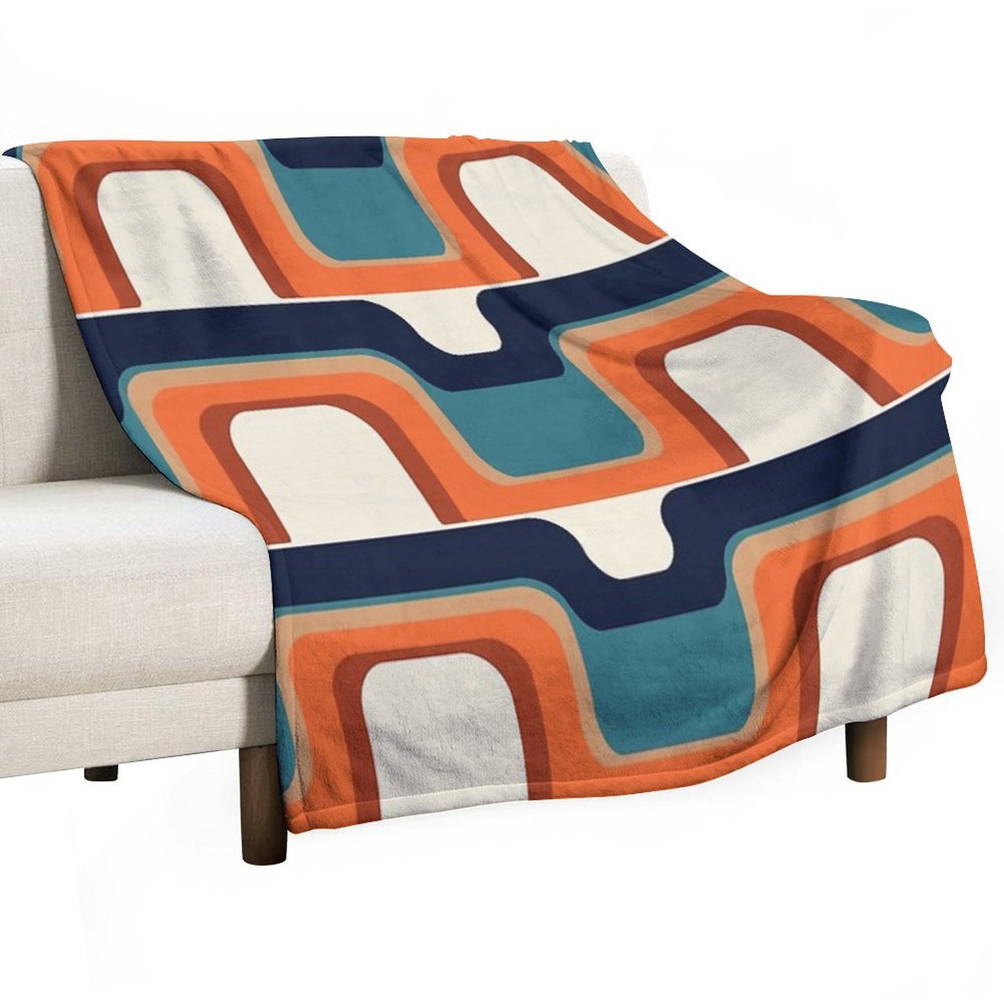 Mid-Century Modern Meets 1970s Orange & Blue Throw Blanket