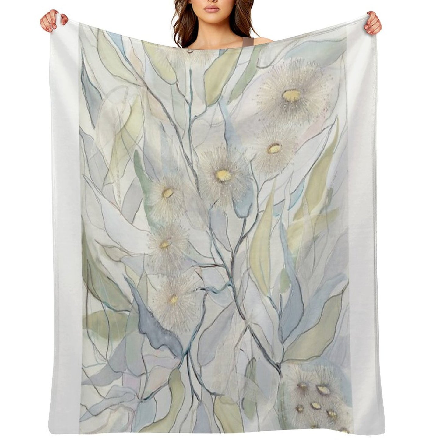 Soft Gentle Gum Leaves And Flowers Throw Blanket