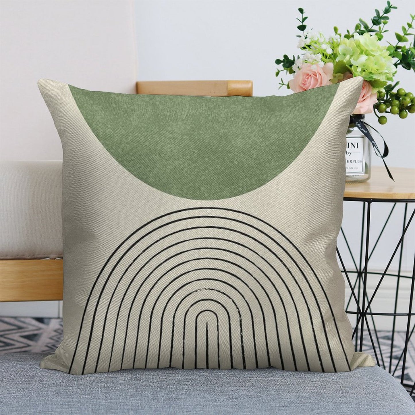Arch Balance Green - Mid Century Modern Linen Throw Pillow Cover