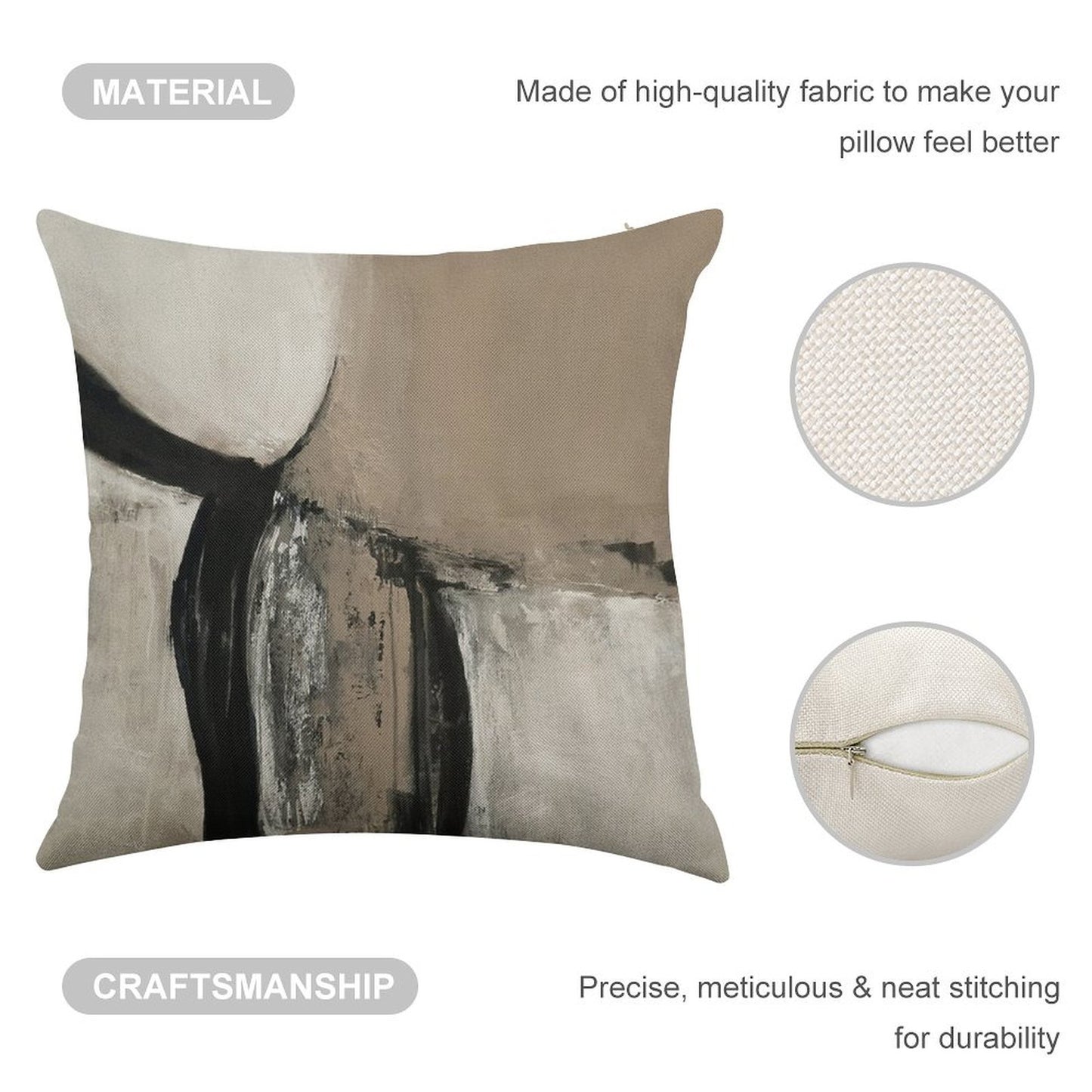 Neutral Abstract Linen Throw Pillow Cover