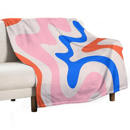 Retro Liquid Swirl Abstract Pattern Square Pink, Orange, And Royal Blue Throw Blanket