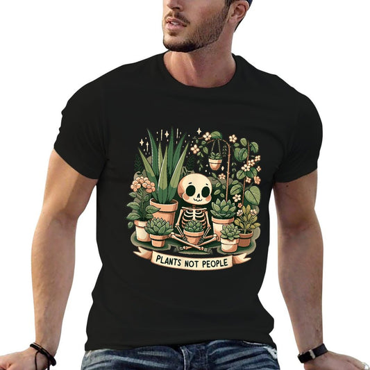 Plant Lover Skeleton Design - Plants Not People  Fade-proof Color T-Shirt