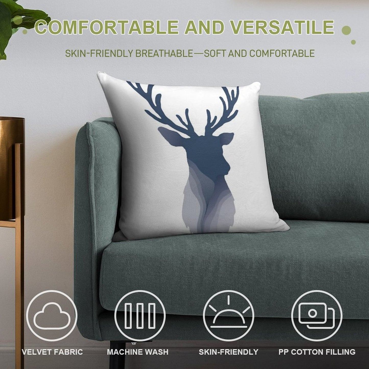 Abstract Navy Blue Deer Head Soft Warmth Comfort Throw Pillow