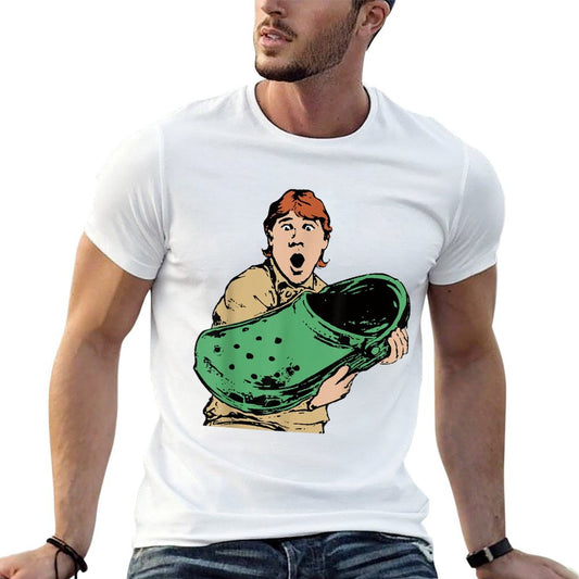 Crikey A Croc Funny Australian Crocodile Man Ribbed Collar T-Shirt