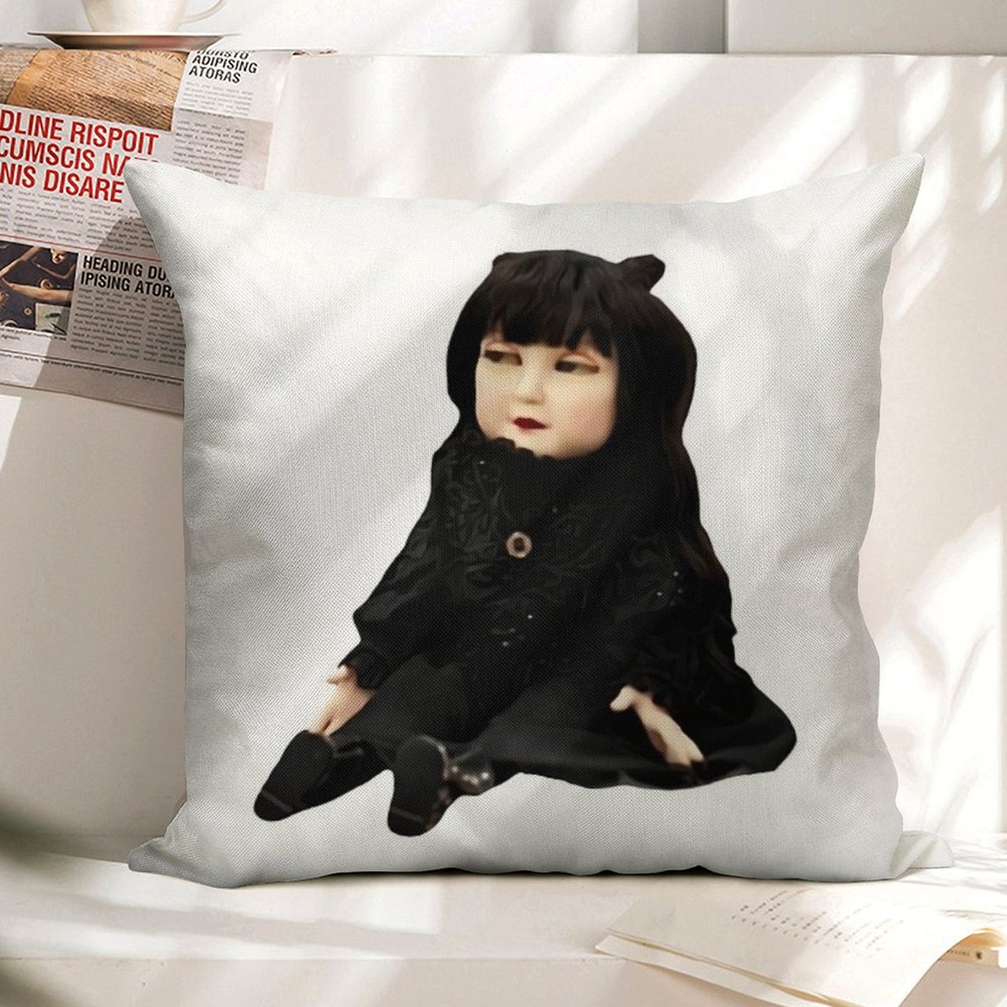 Nadja Doll Linen Throw Pillow Cover