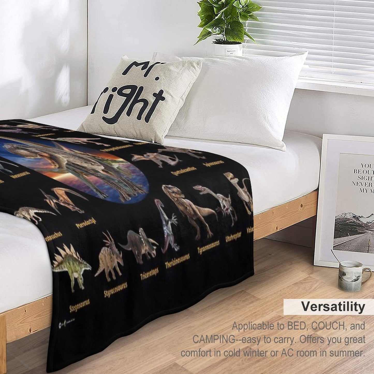 Dinosaurs The Jurassic Age (Black Background) Throw Blanket