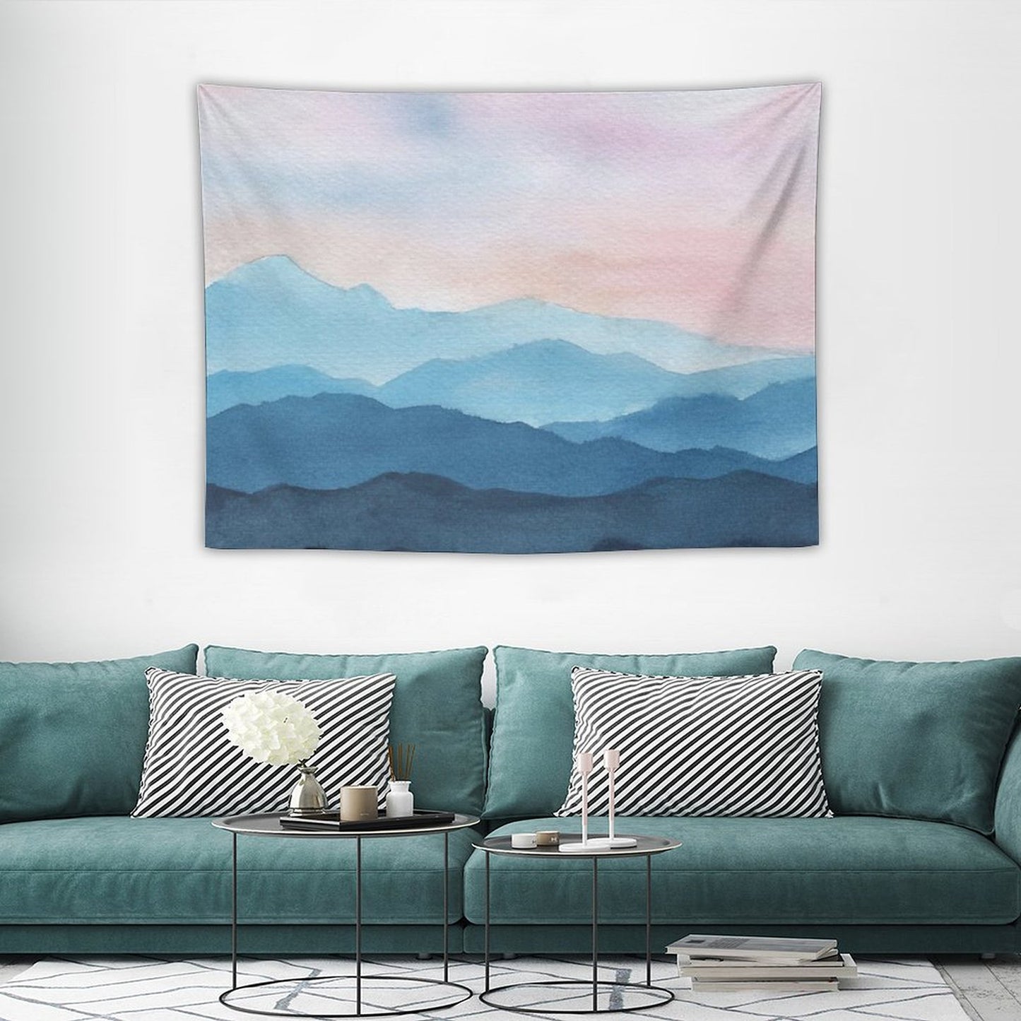 Blue Abstract Mountains Tapestry