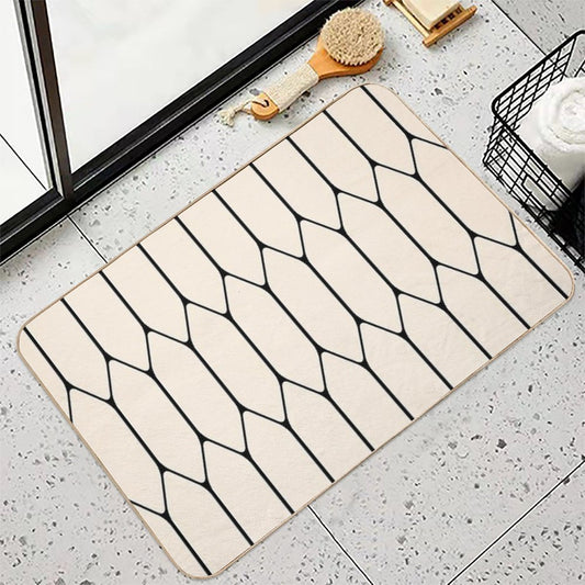 Long Honeycomb Minimalist Geometric Pattern in Black And Almond Cream Bath Mat