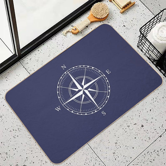 Navy Blue And White Nautical Ships Compass Rose Bath Mat