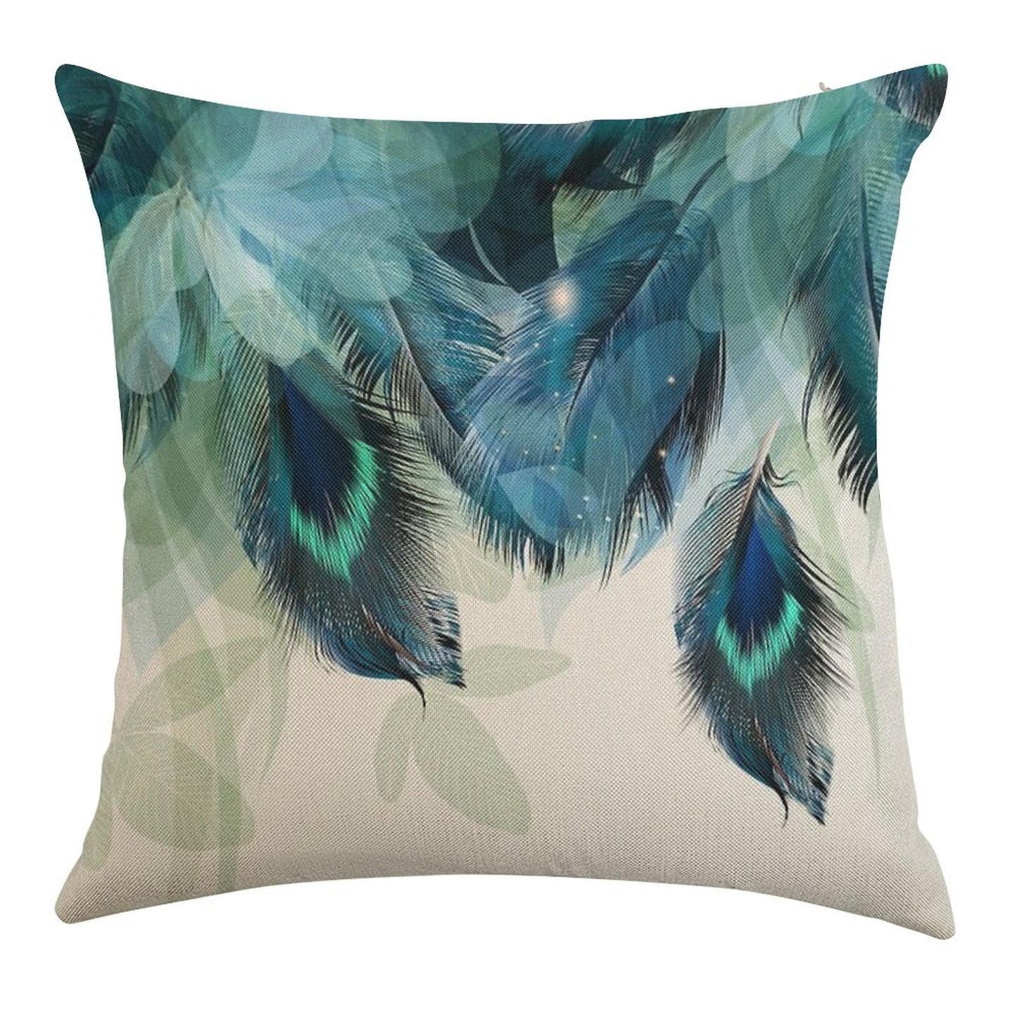 Peacock Feathers Turquoise Linen Throw Pillow Cover