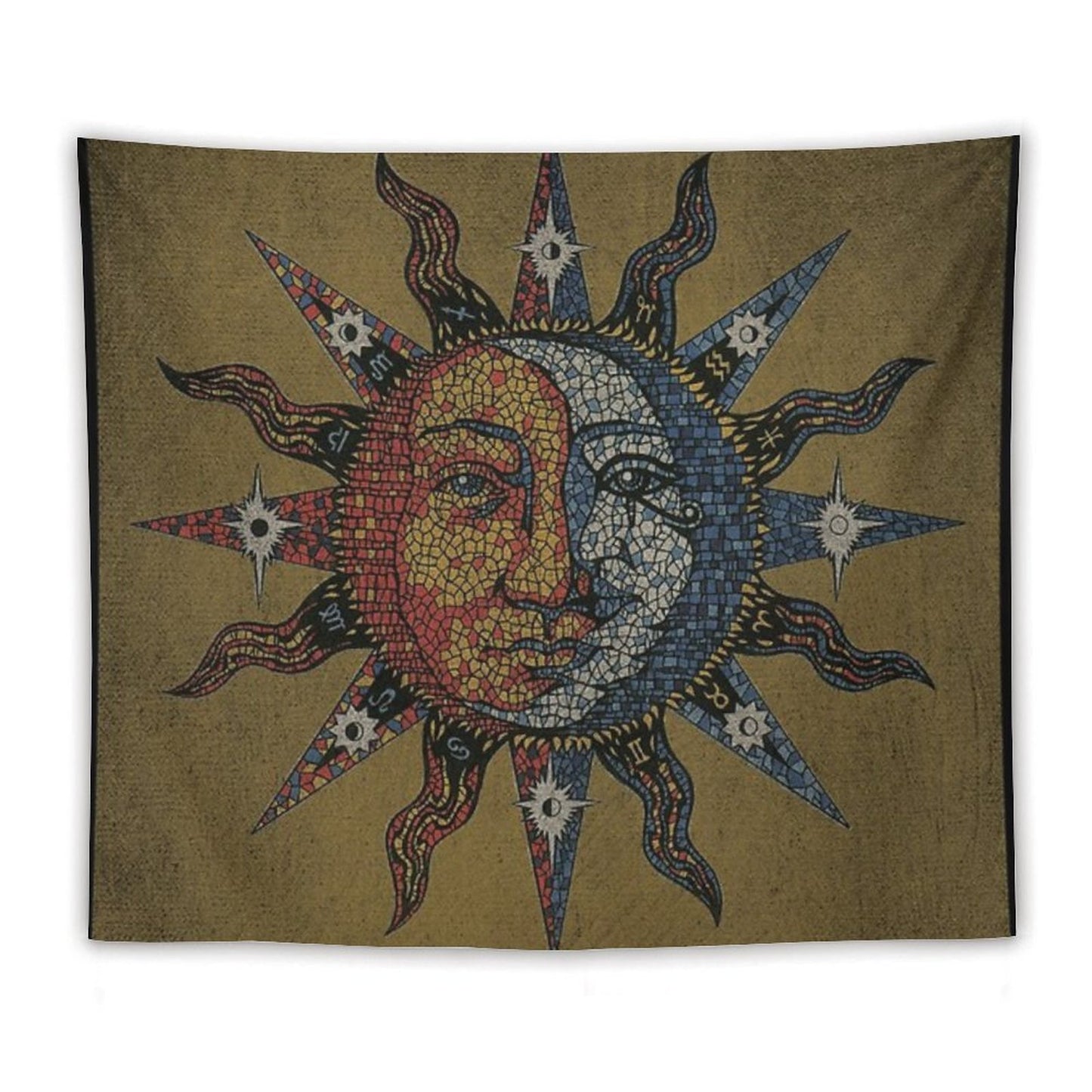 Vintage Celestial Mosaic Sun & Moon Tapestry
