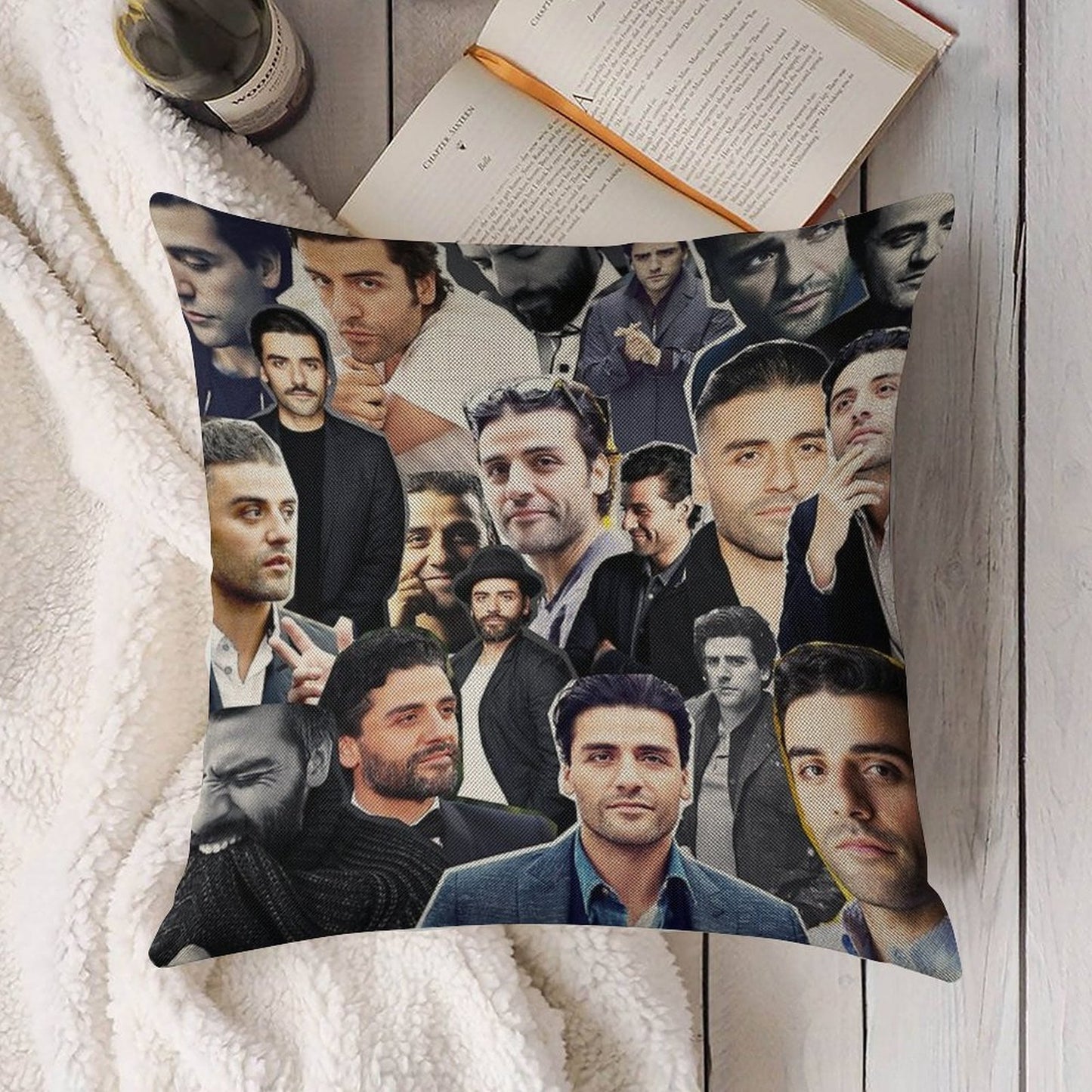 Oscar Isaac Collage Linen Throw Pillow Cover