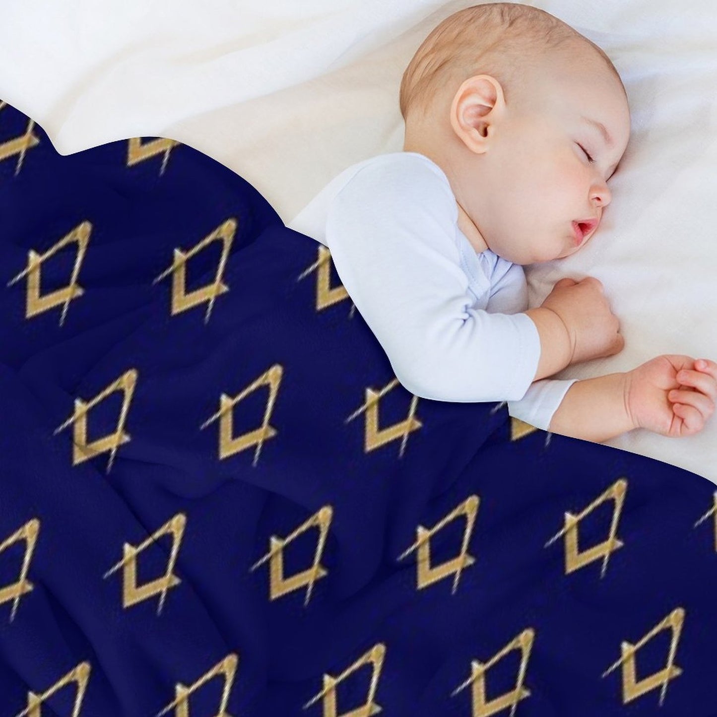 Freemason Pattern Gold Blue Square & Compass Masonic Throw Blanket