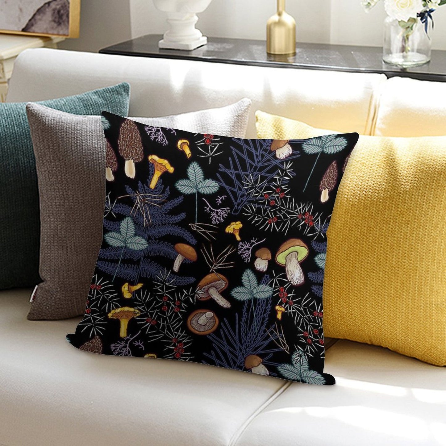Dark Wild Forest Mushrooms Soft Anti-Pilling Throw Pillow