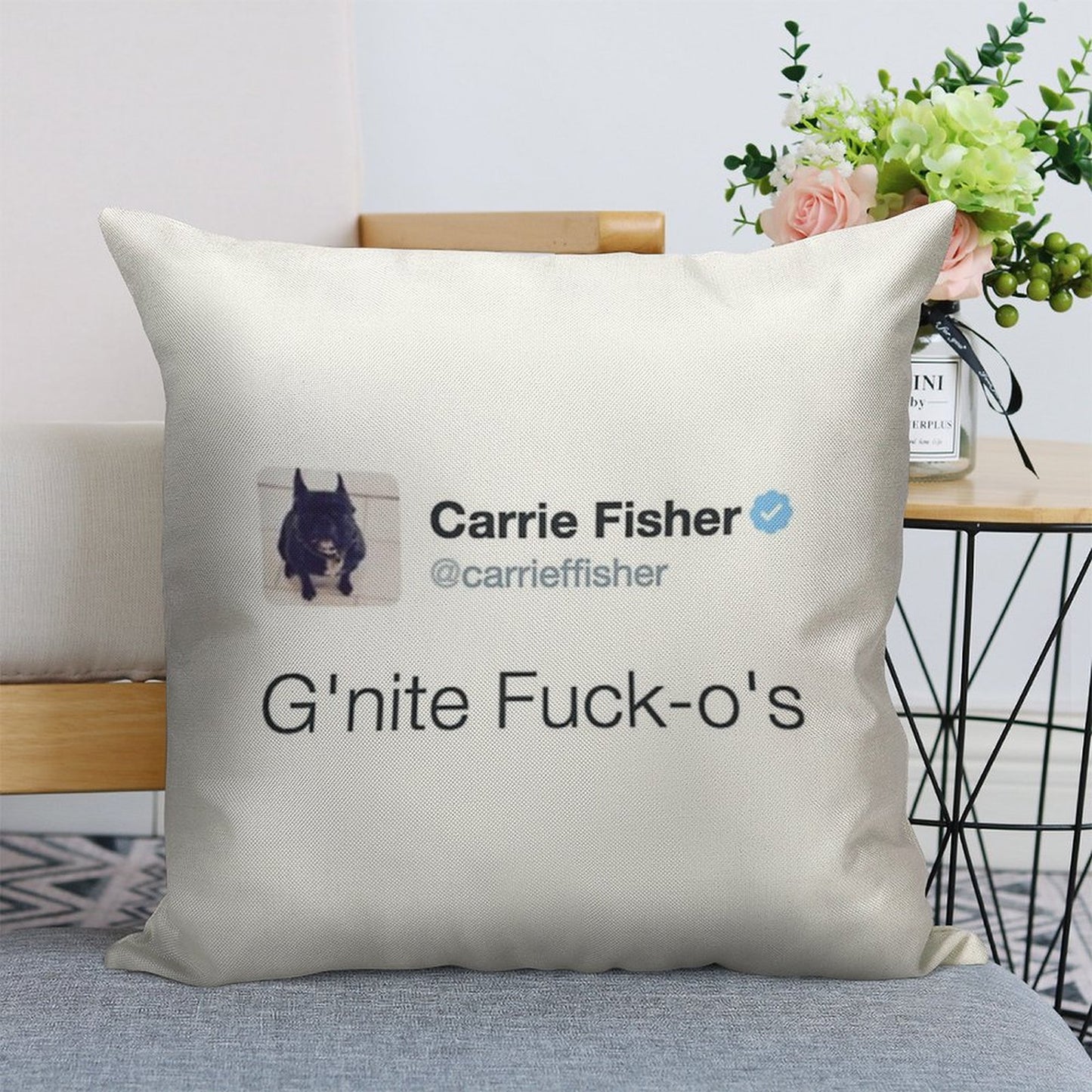 Carrie Fisher Tweets Linen Throw Pillow Cover