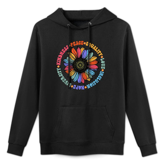 World Peace Supporter Sunflower Floral Outfit Kindness Peace Equality Love Hope Diversity Human Rights Black Floral Sunflower Pa Adjustable Hood Hoodie