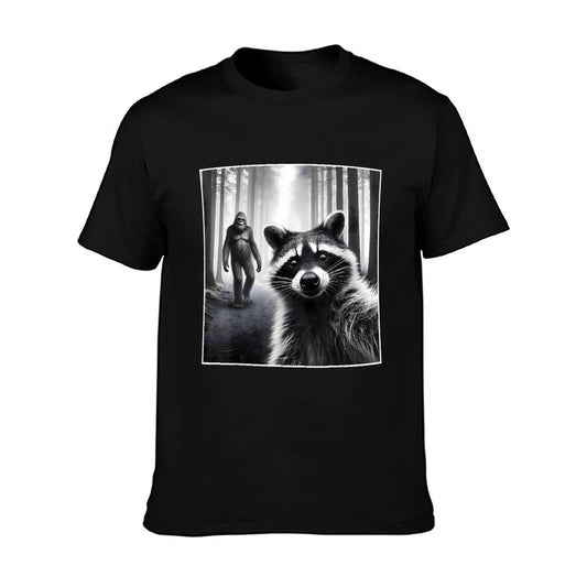 Scared Raccoon Selfie With Sasquatch Bigfoot Funny Raccoon T-Shirt