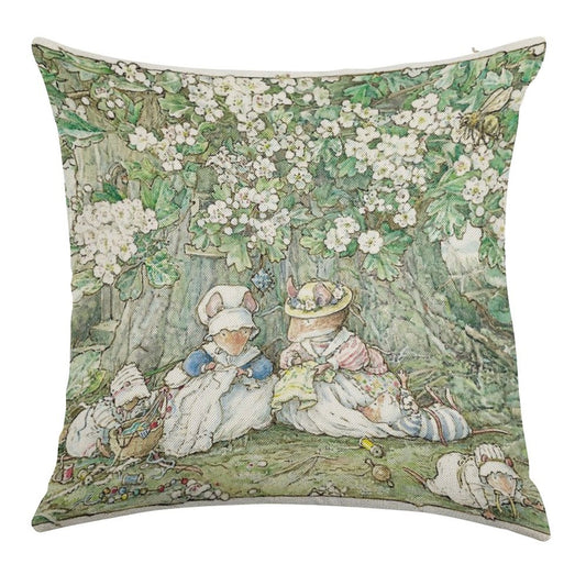 Brambly Hedge - Hawthorn Blossom And Babies Linen Throw Pillow Cover