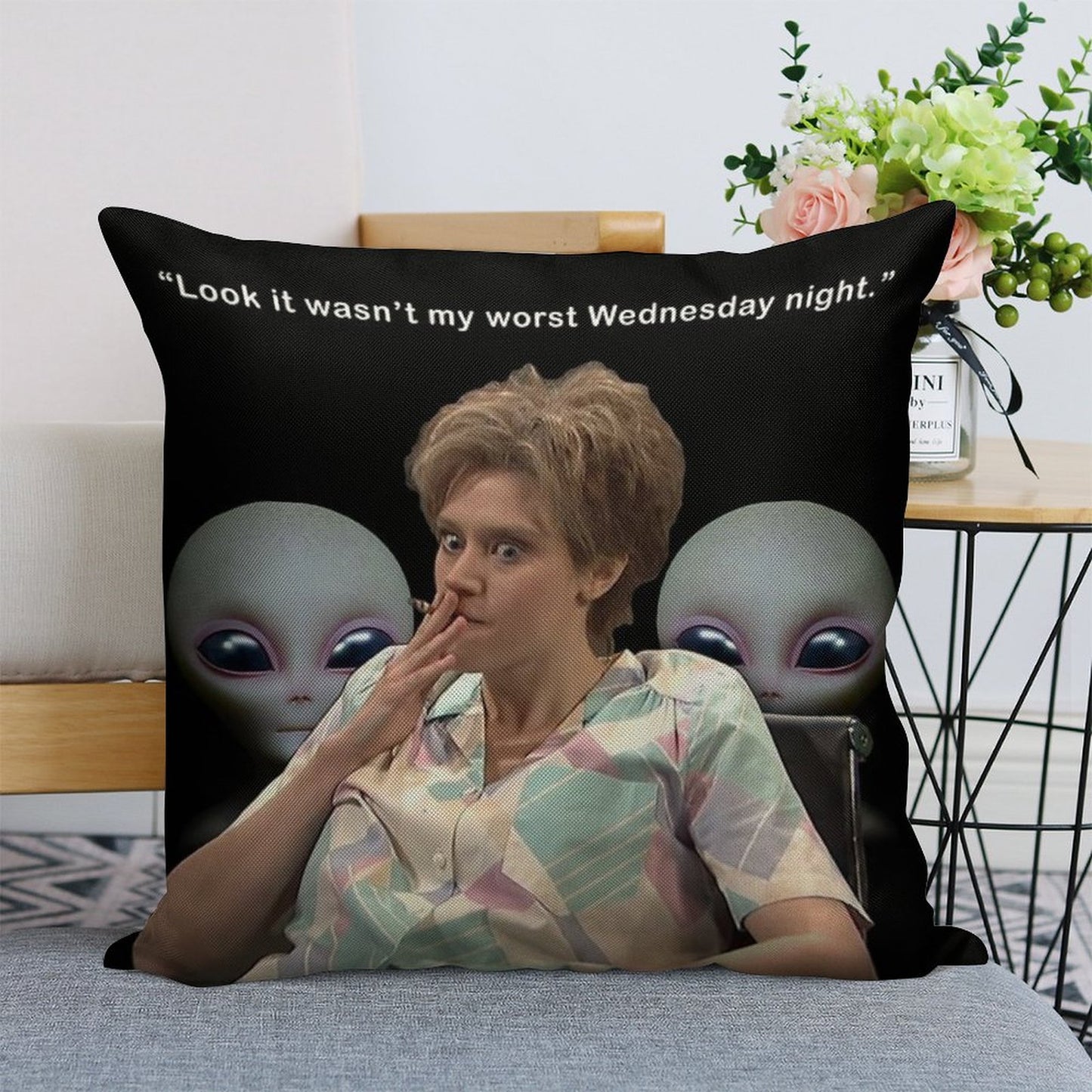 Kate Mckinnon Aliens Linen Throw Pillow Cover