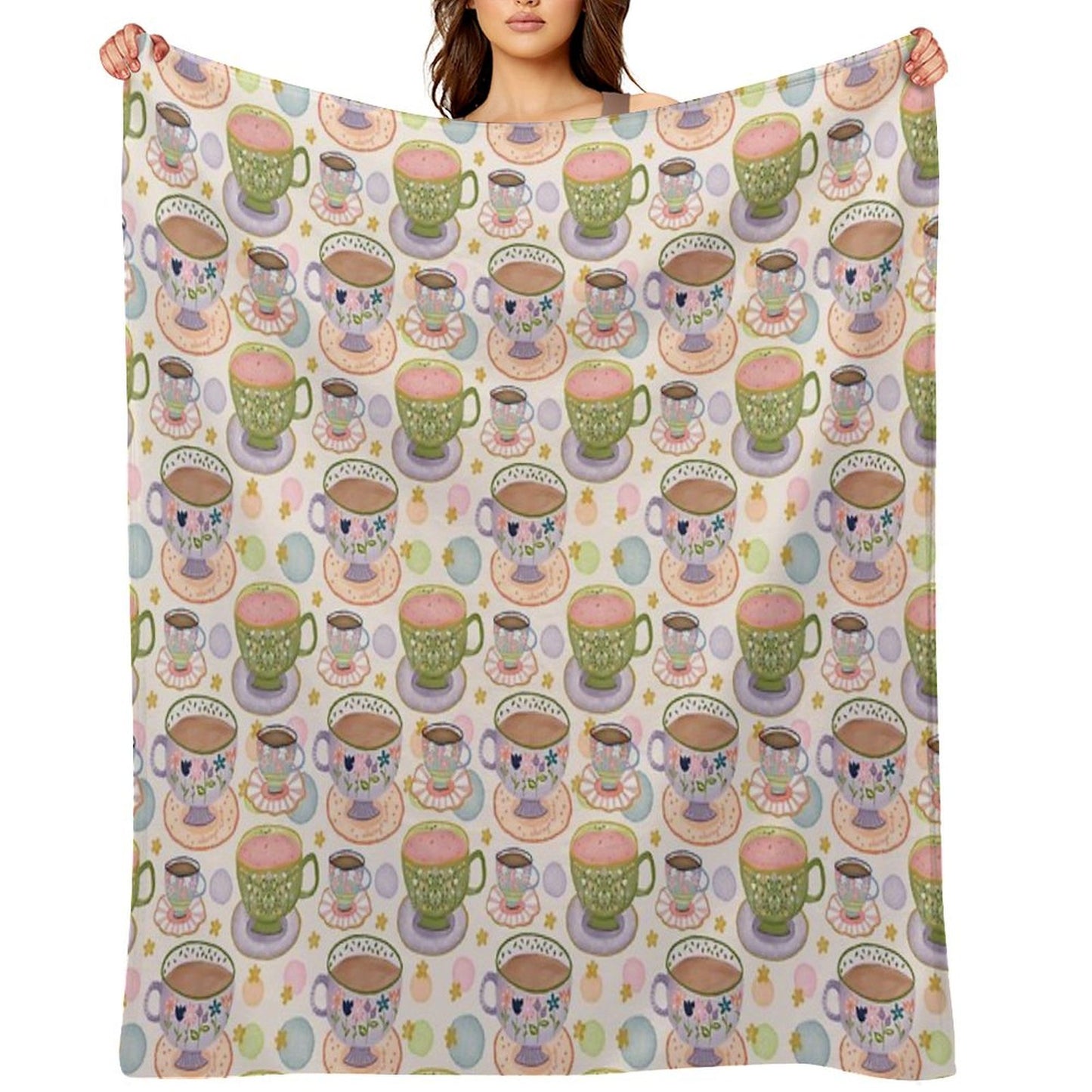 Fancy A Cup of Tea Watercolour Pattern Throw Blanket