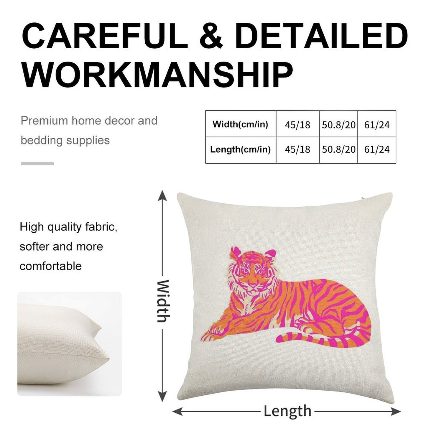 Pink And Orange Tiger Linen Throw Pillow Cover