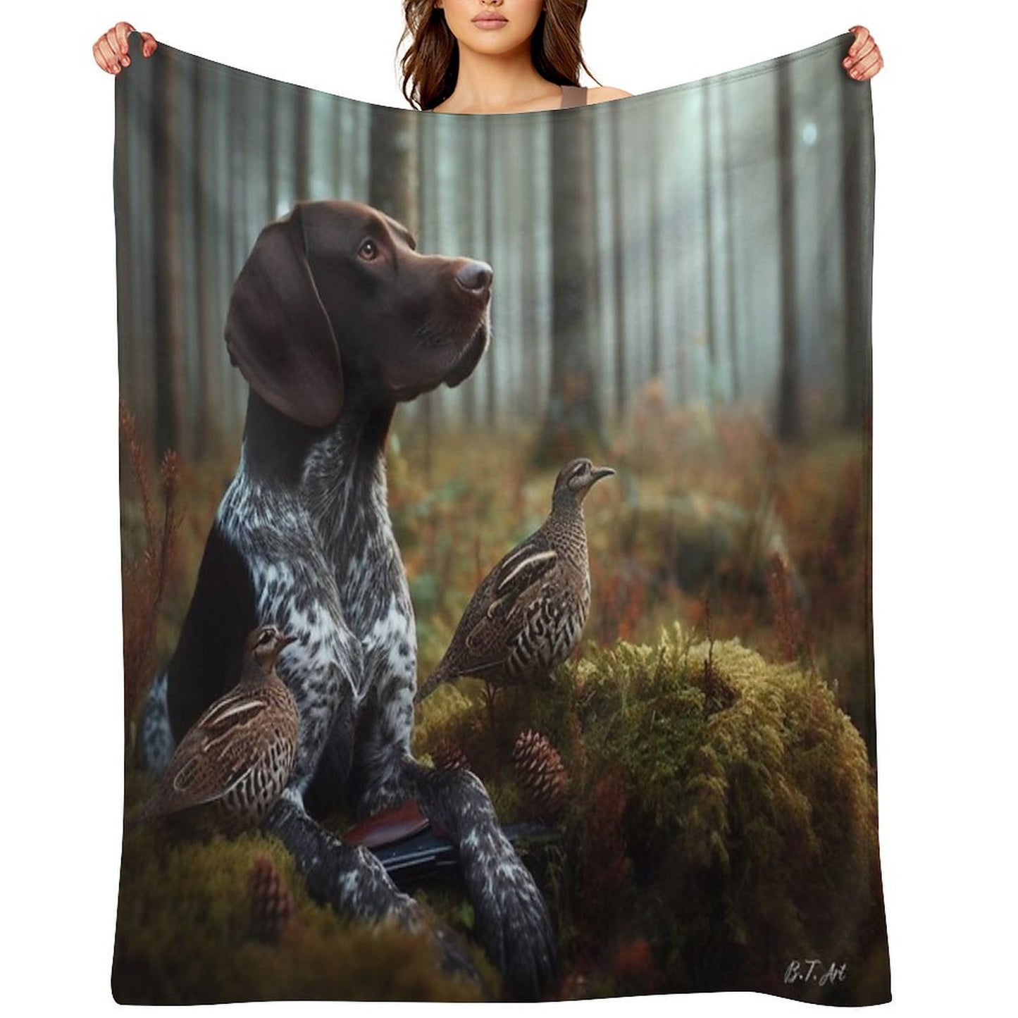 German Shorthaired Pointer Hunting , Forest Throw Blanket