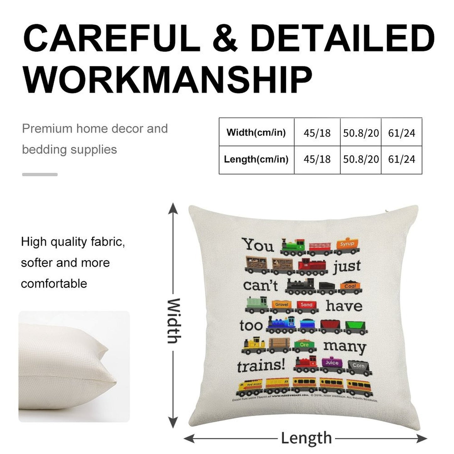 Too Many Trains - Black Lettering Linen Throw Pillow Cover