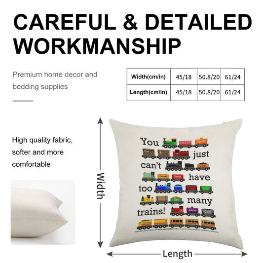 Too Many Trains - Black Lettering Linen Throw Pillow Cover