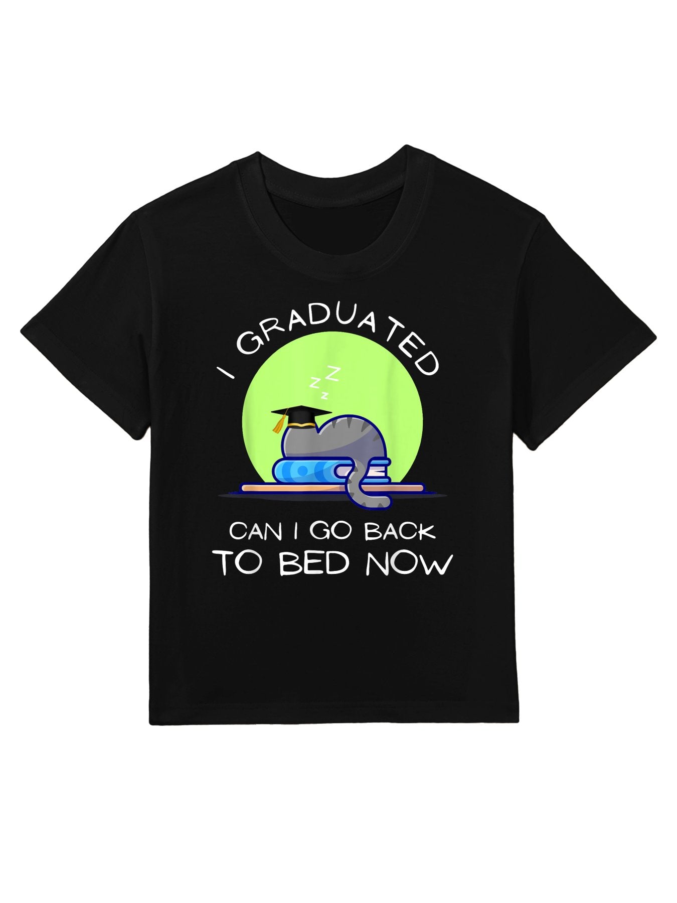 I Graduated Can I Go Back To Bed Now Funny Cat Graduation Kids T-Shirt
