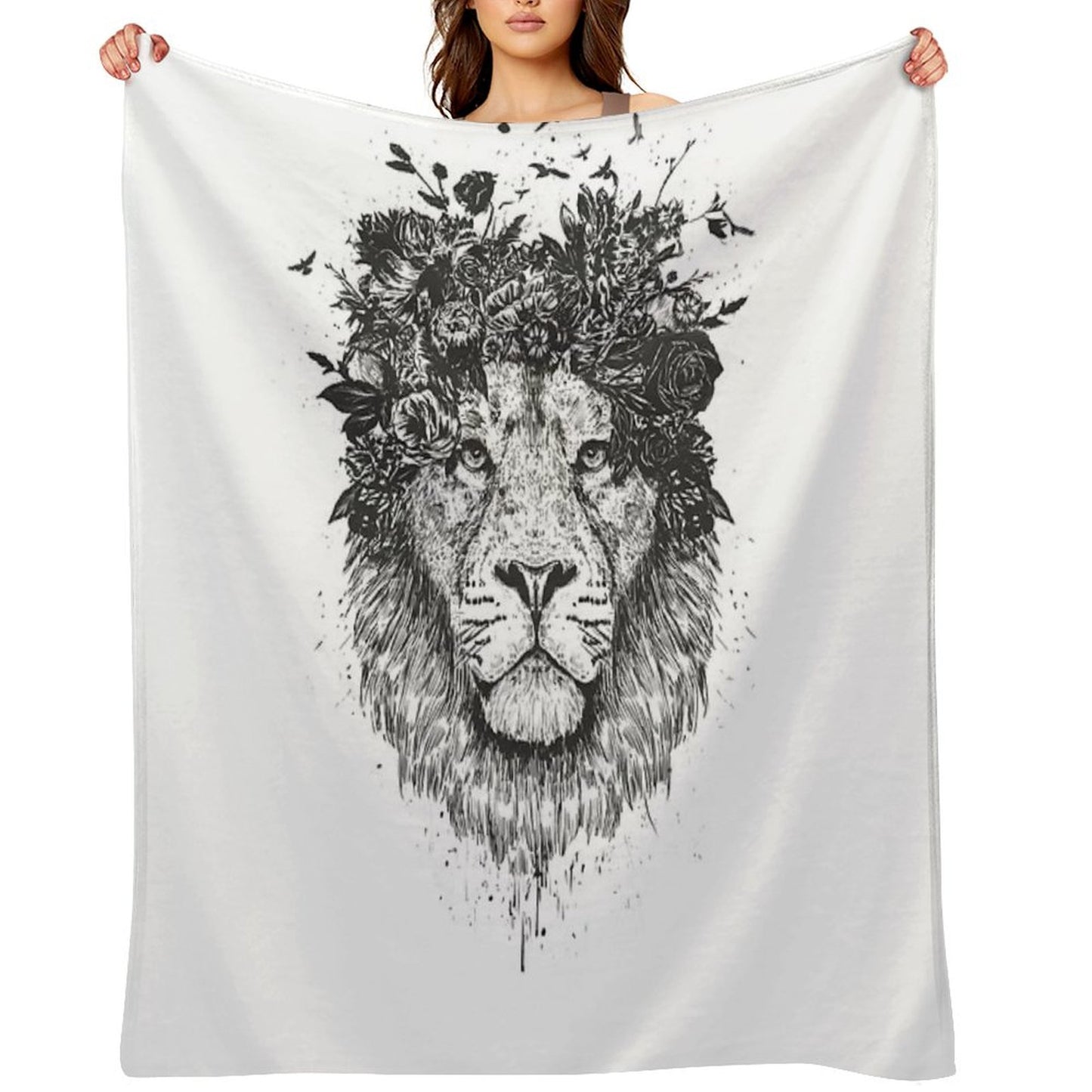 Floral Lion (bw) Throw Blanket