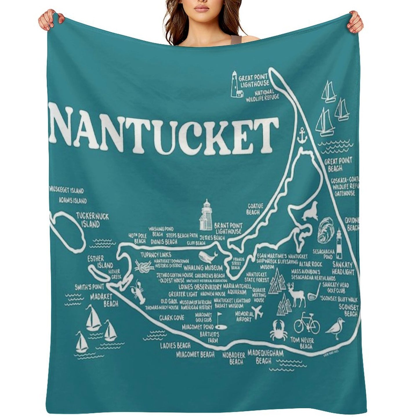 Nantucket Map Throw Blanket