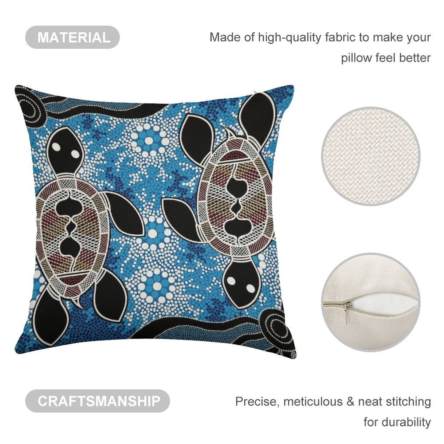 Authentic Aboriginal Art - Sea Turtles Linen Throw Pillow Cover