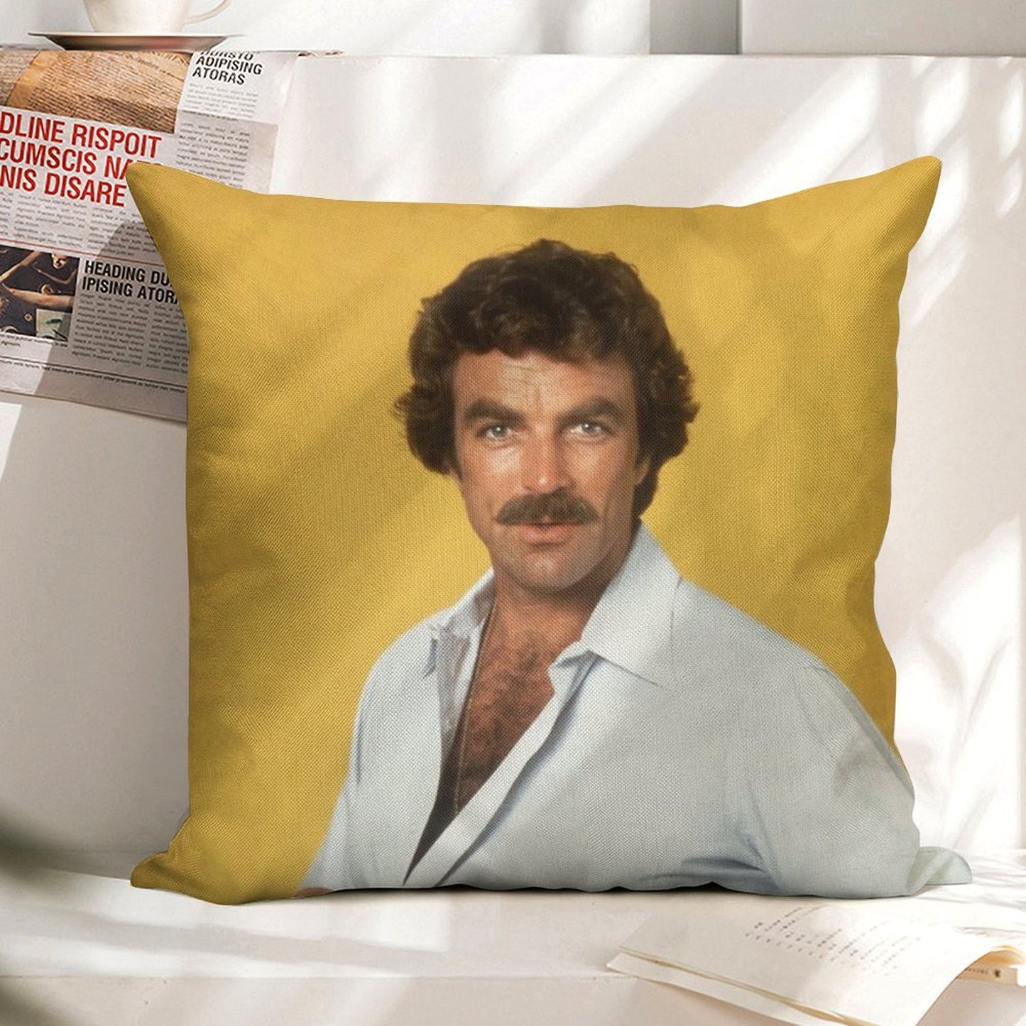 Tom Selleck Linen Throw Pillow Cover