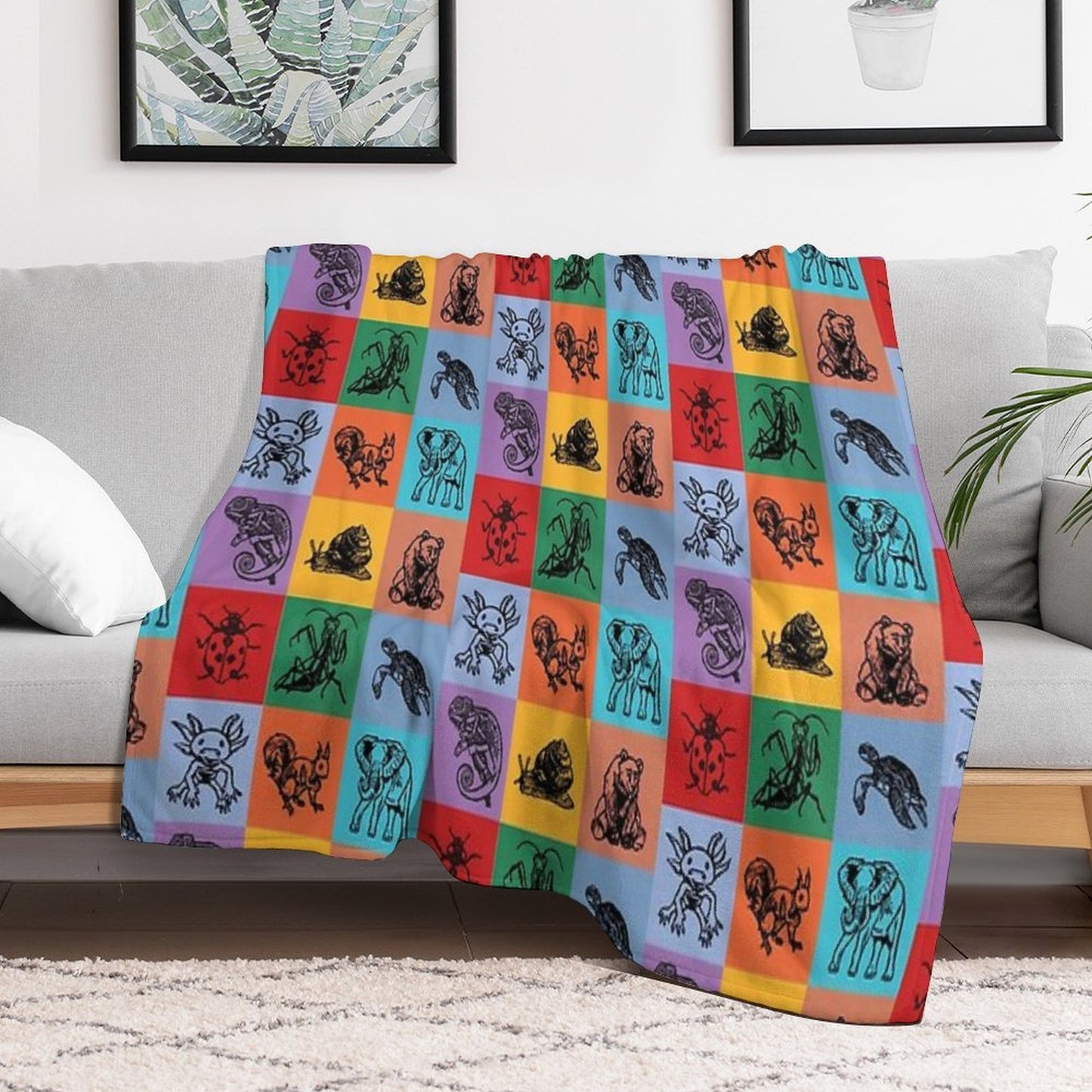 Animals Patchwork Throw Blanket
