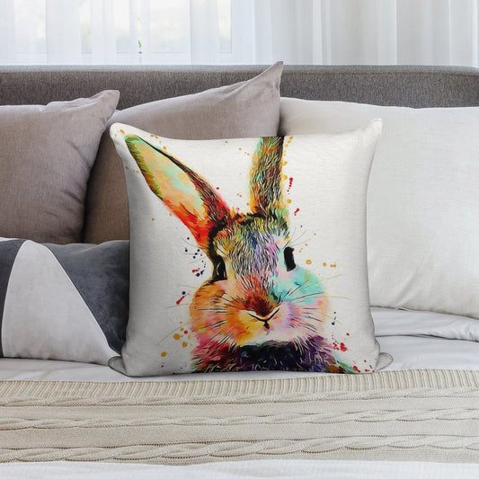 Rabbit Watercolor Art Work Soft Warmth Comfort Throw Pillow