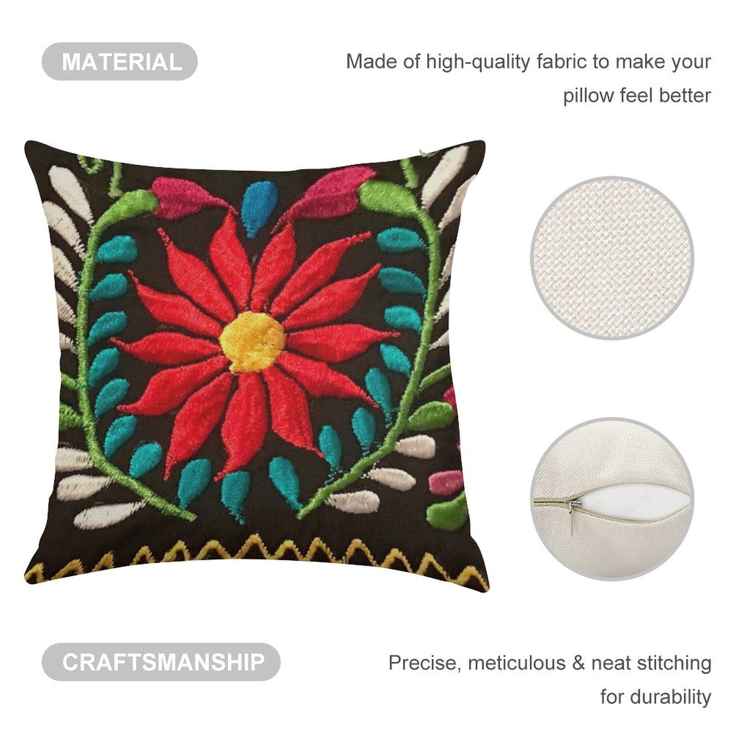 Spanish Flowers Linen Throw Pillow Cover