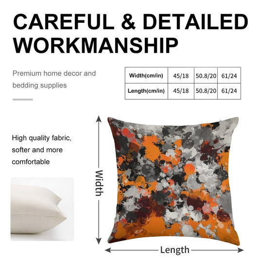 Orange And Grey Paint Splatter Linen Throw Pillow Cover
