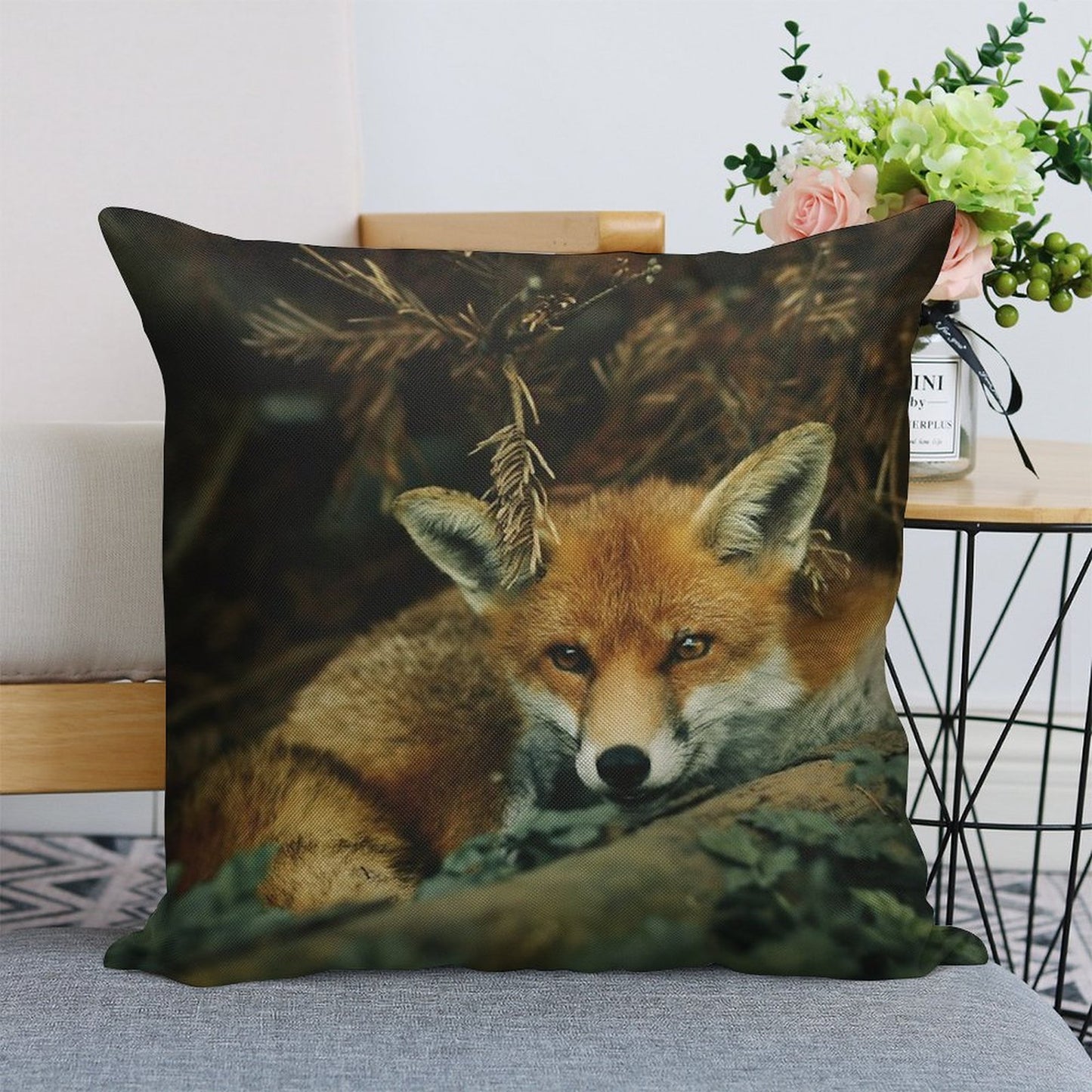 Red Fox in The Forest Linen Throw Pillow Cover