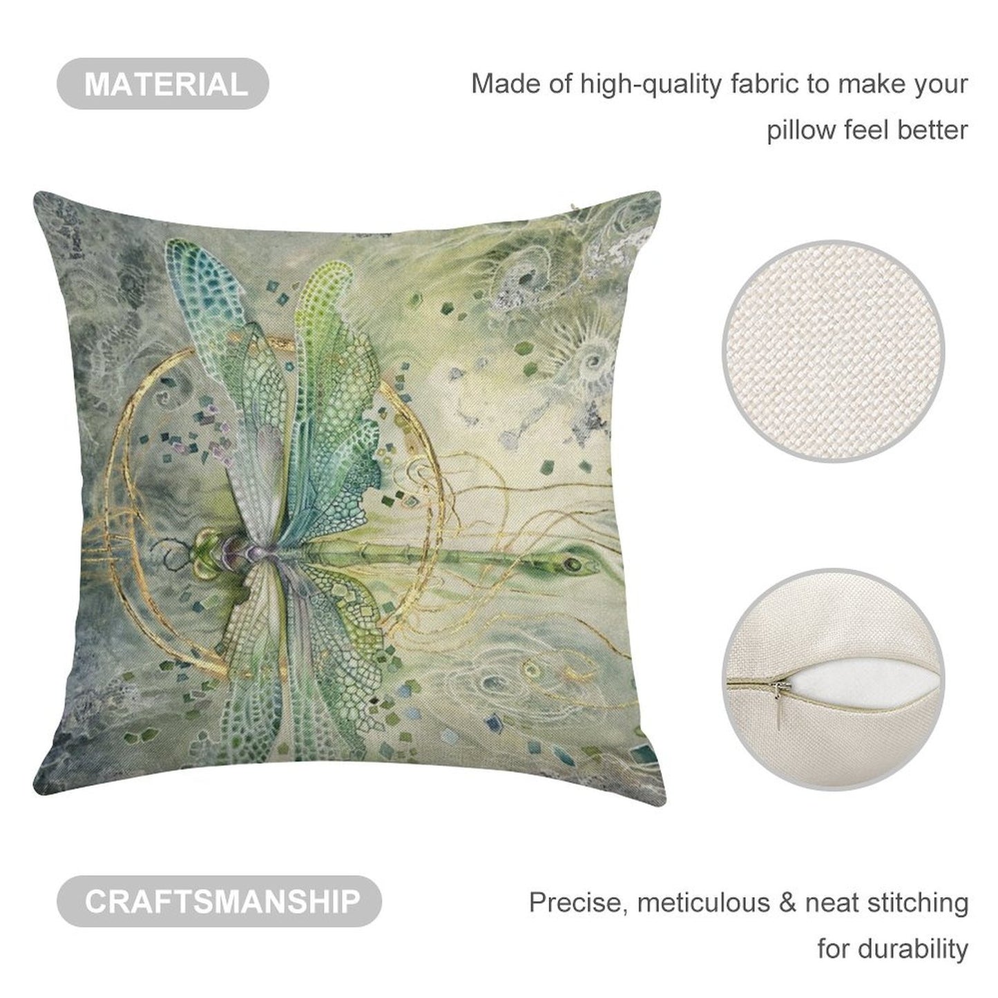 Beautiful Enchanted Dragonfly Linen Throw Pillow Cover
