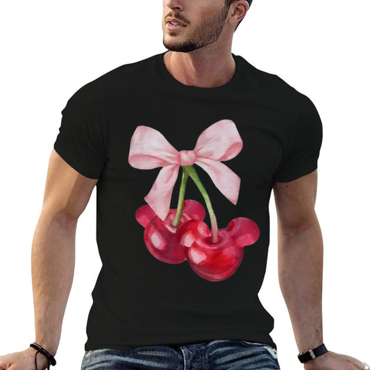 Retro Cute Mouse Ears Cherry Bow Coquette Womens T-Shirt