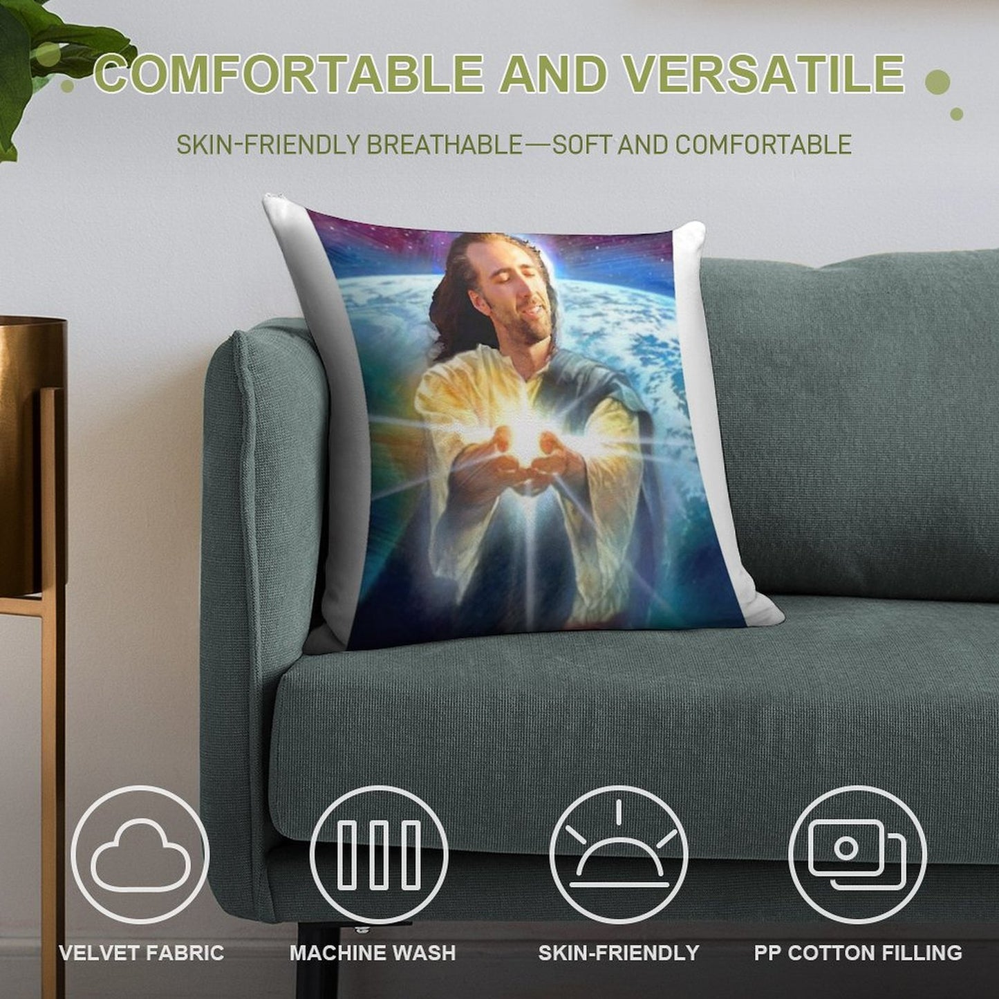 Jesus Cage Soft Skin-Friendly Throw Pillow