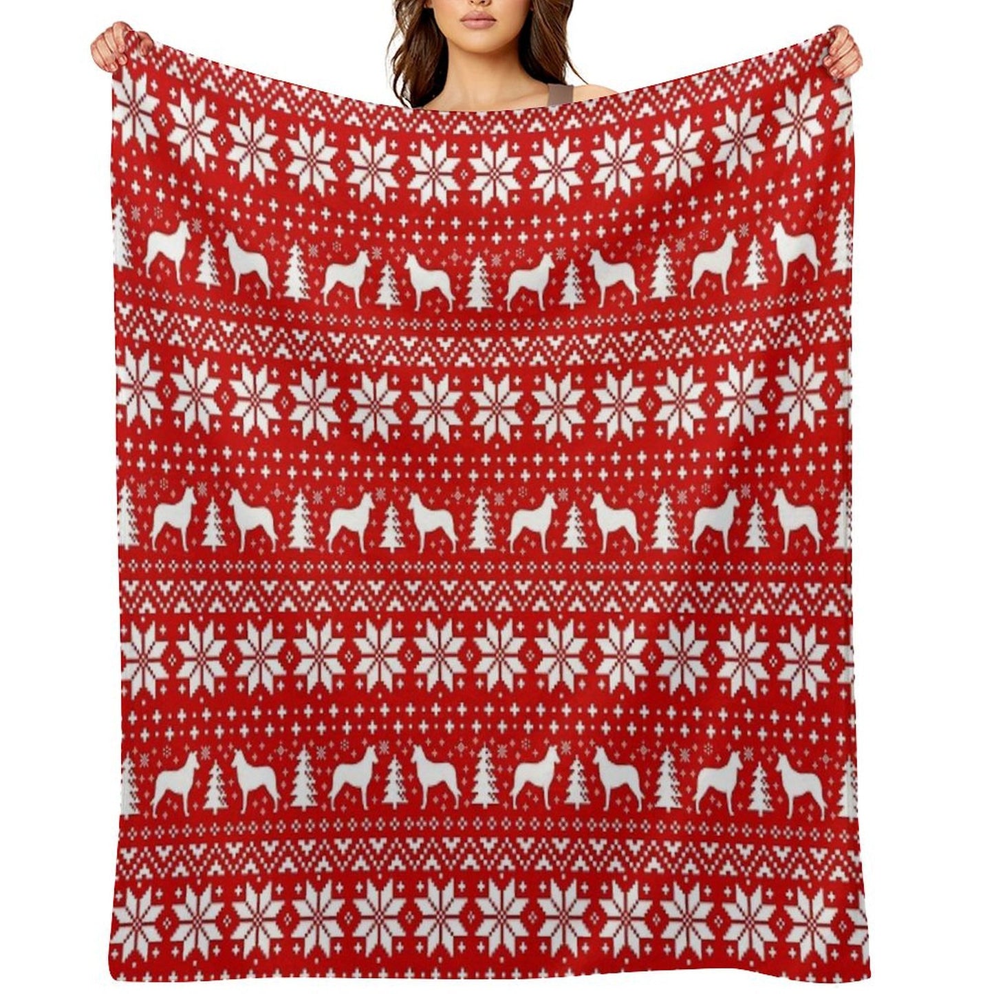 Smooth Collie Silhouettes Red And White Christmas Holiday Pattern Throw Blanket