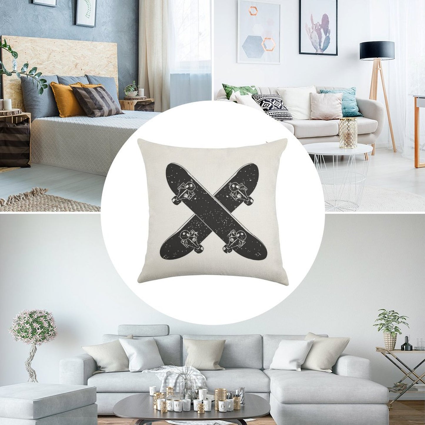 Skateboard X Linen Throw Pillow Cover