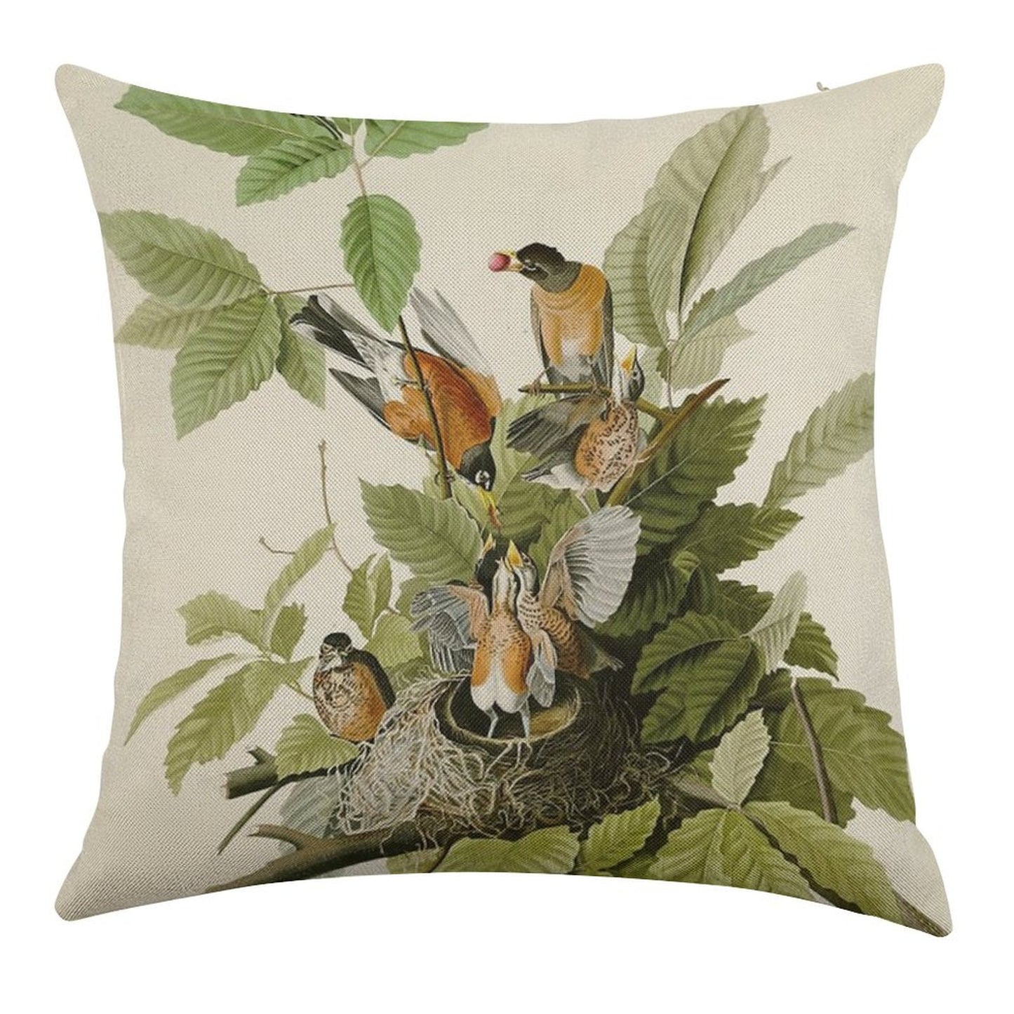 American Robin - John James Audubon Birds of America Linen Throw Pillow Cover
