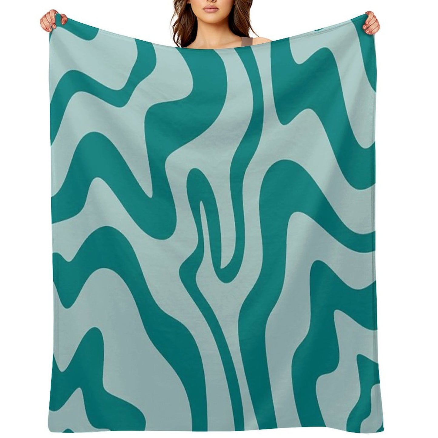 Aesthetic Modern Teal Swirl, Retro Abstract Vibes Throw Blanket