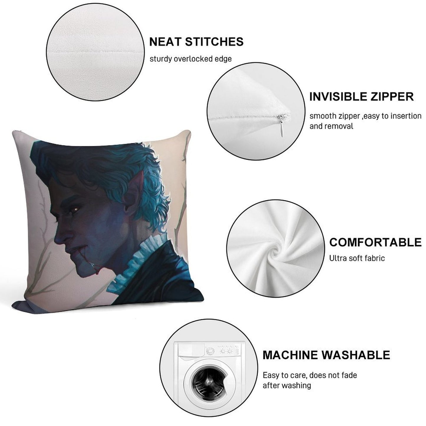 Astarion Soft Hidden Zipper Throw Pillow