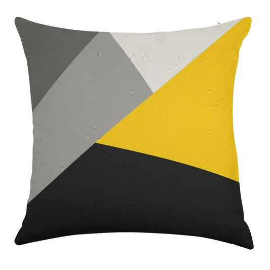 Simple Modern Gray Yellow And Black Geo Linen Throw Pillow Cover
