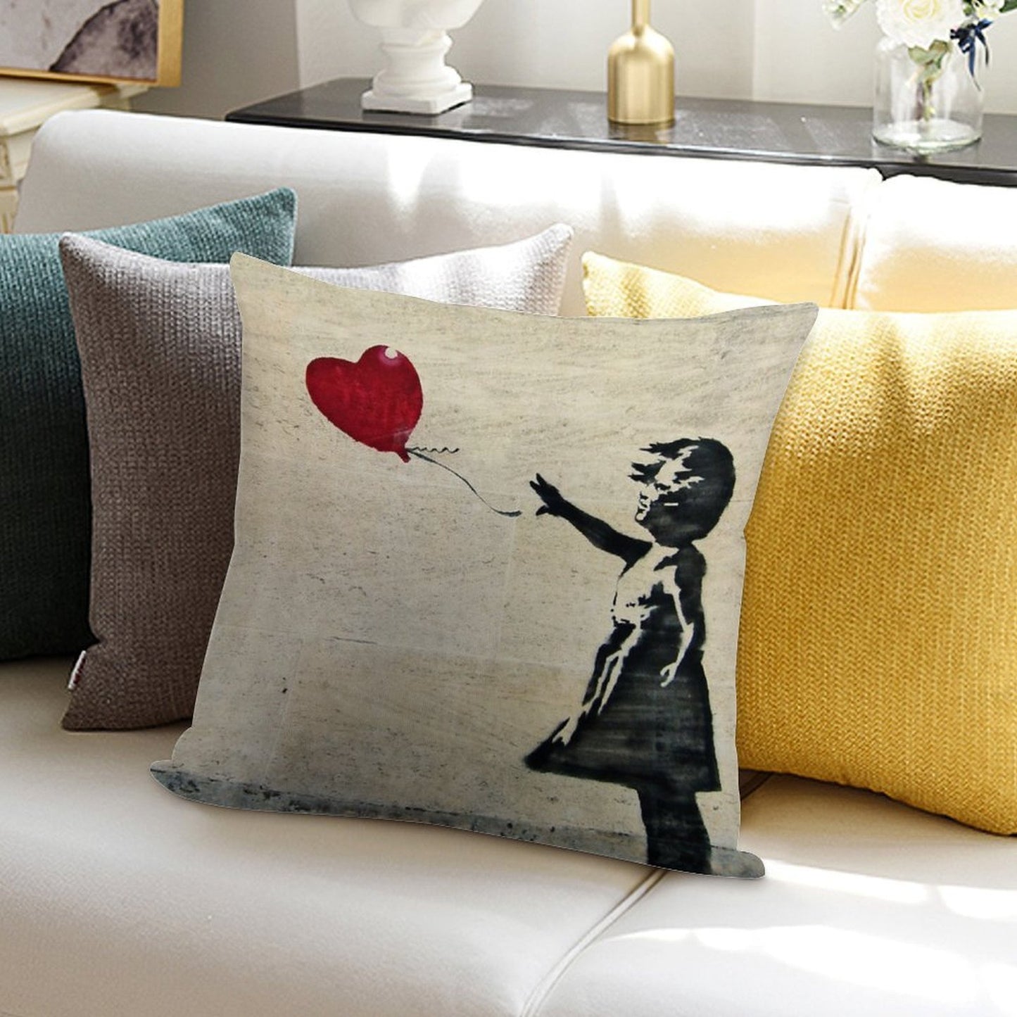 Banksy's Girl with A Red Balloon III Soft Washable Throw Pillow